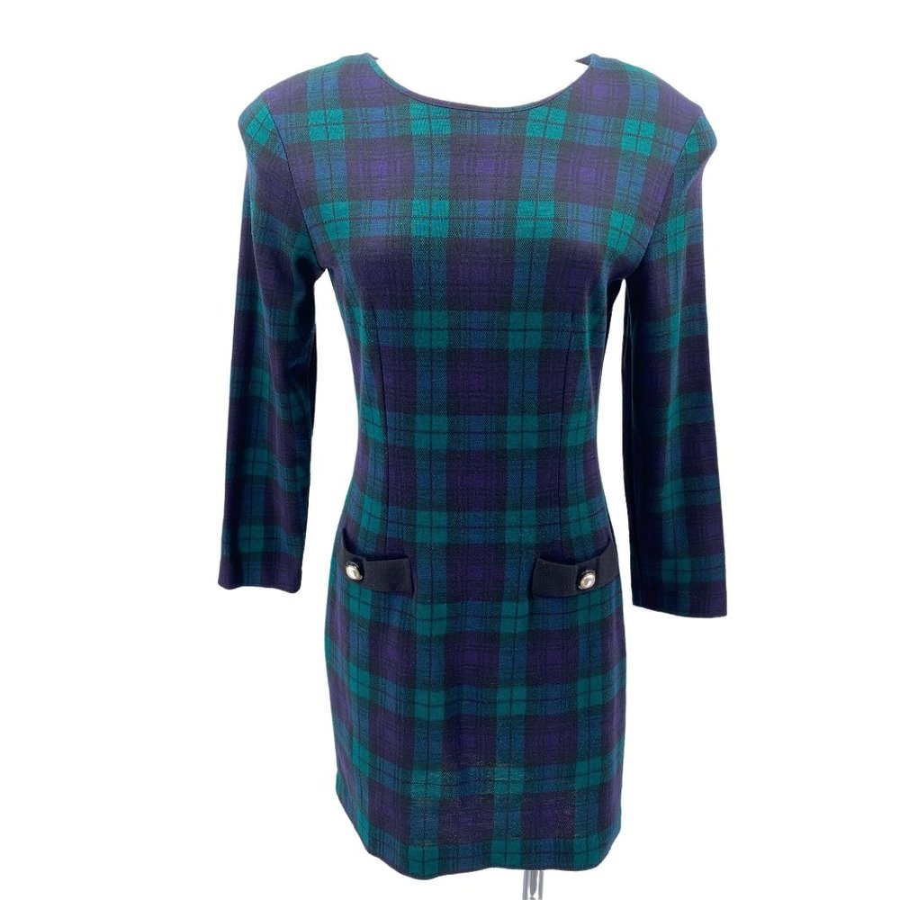 Vintage Marnie West dark academia plaid‎ sheath mini dress size small